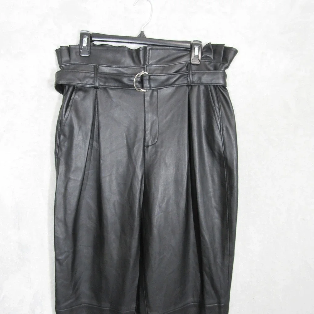 Blank NYC Faux Leather Paper Bag Waist Trousers Women's Size 31 Black Pants - Picture 3 of 13